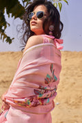 Beautiful Baby Pink Cotton Linen Blend Saree