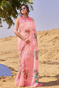 Beautiful Baby Pink Cotton Linen Saree