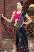 Linen Saree Beautiful Black Cotton Linen Saree saree online