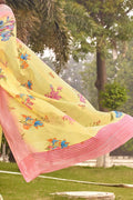 Beautiful Blonde Yellow Linen Blend Saree
