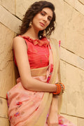 Beautiful Blush Red Linen Blend Saree