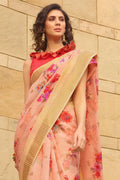 Beautiful Blush Red Linen Blend Saree