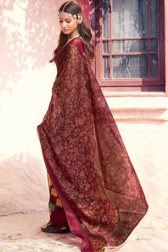 Beautiful Brown Cotton Linen Blend Saree