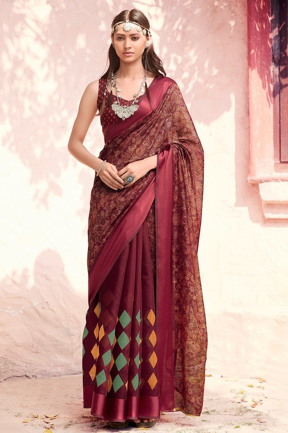 Beautiful Brown Cotton Linen Saree