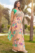 Beautiful Cantaloupe Orange Linen Saree