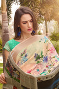 Beautiful Cantaloupe Orange Linen Saree