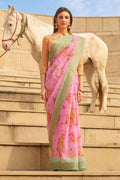 Beautiful Creamy Pink Linen Blend Saree