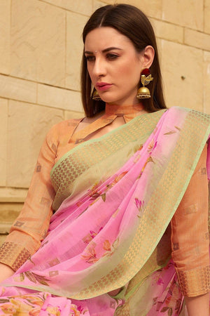Beautiful Creamy Pink Linen Blend Saree