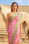 Beautiful Creamy Pink Linen Blend Saree