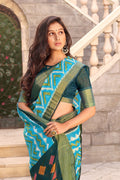 Beautiful Deep Sky Blue Cotton Linen Blend Saree