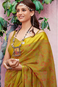 Beautiful Dijon Yellow Cotton Linen Blend Saree