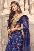 Beautiful Indigo Cotton Linen Blend Saree