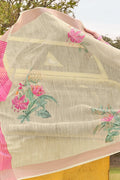 Beautiful Khaki Brown Linen Saree