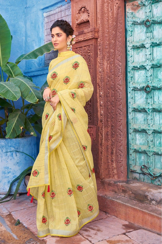 Beautiful Laguna Yellow Linen Blend Saree
