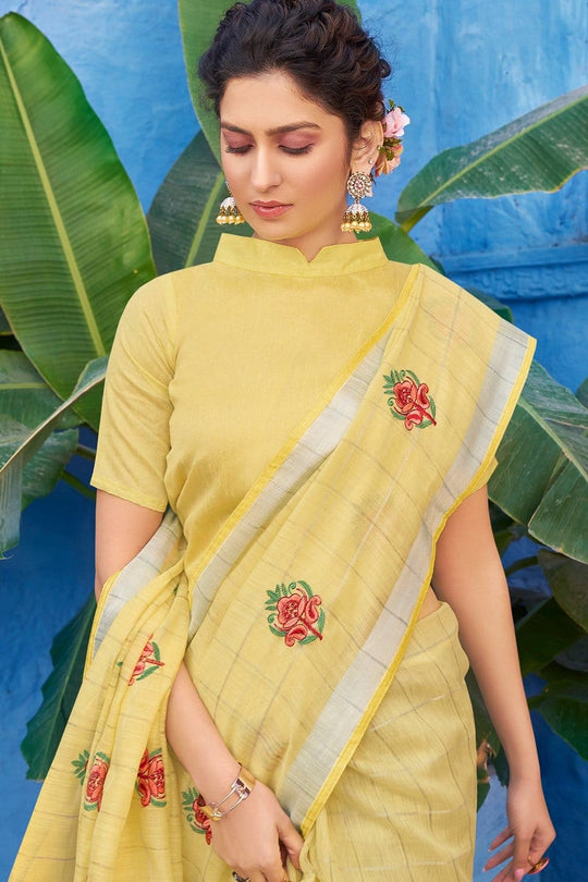 Beautiful Laguna Yellow Linen Blend Saree