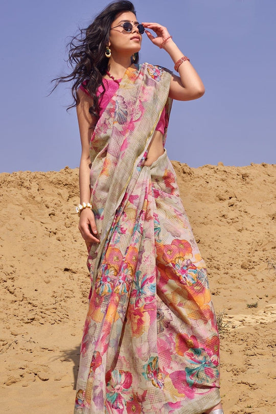 Beautiful Mauve Purple Cotton Linen Blend Saree