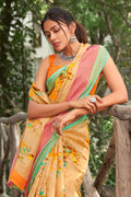 Beautiful Mellow Yellow Linen Blend Saree