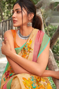 Beautiful Mellow Yellow Linen Blend Saree