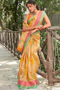 Beautiful Mellow Yellow Linen Blend Saree