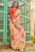 Beautiful Melon Orange Linen Blend Saree