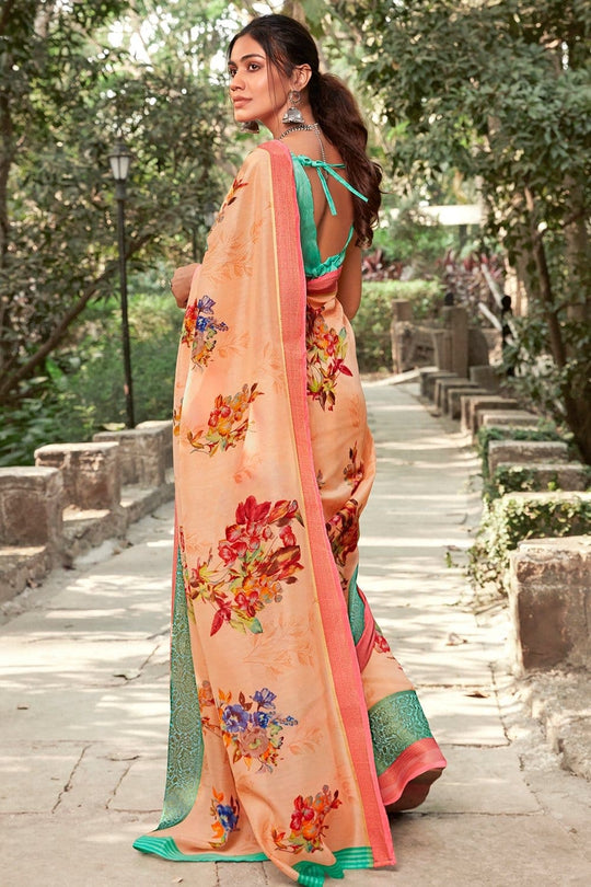 Beautiful Melon Orange Linen Blend Saree