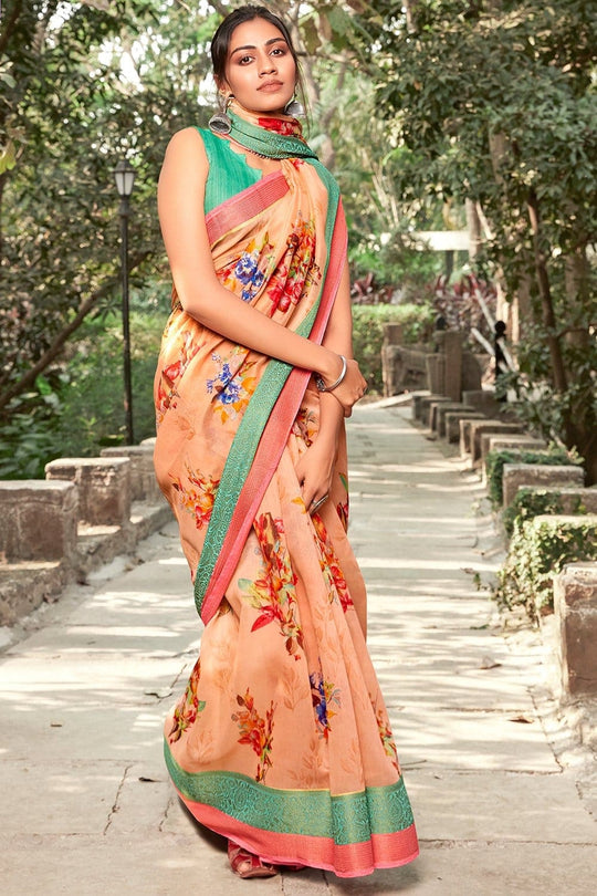 Beautiful Melon Orange Linen Blend Saree