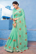 Beautiful Mint Green Linen Saree