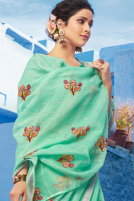 Beautiful Mint Green Linen Blend Saree