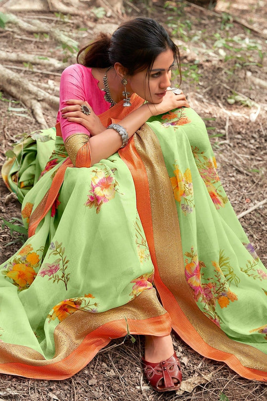 Beautiful Mint Green Linen Blend Saree