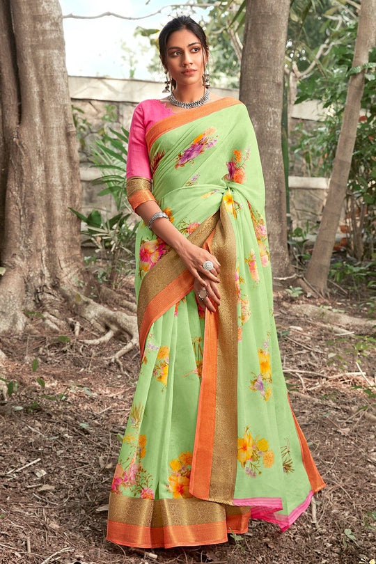 Beautiful Mint Green Linen Blend Saree