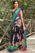 Beautiful Oxford Blue Linen Blend Saree