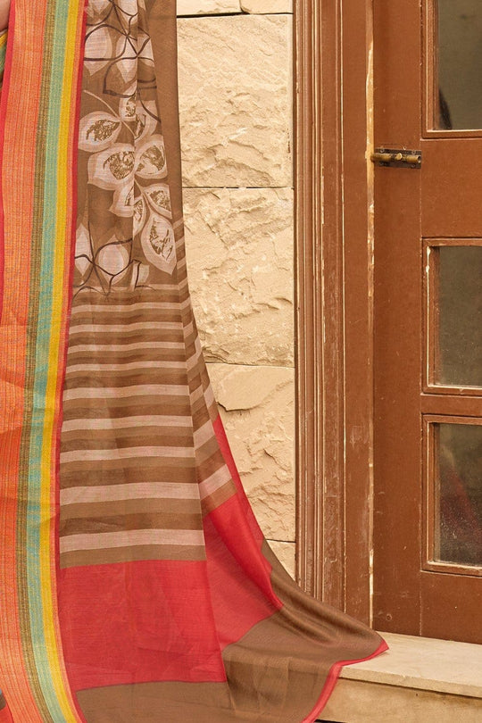 Beautiful Pastel Brown Cotton Linen Blend Saree