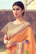 Buy Beautiful pastel orange linen saree online - Karagiri