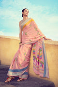 Buy Beautiful pastel pink linen saree online - Karagiri