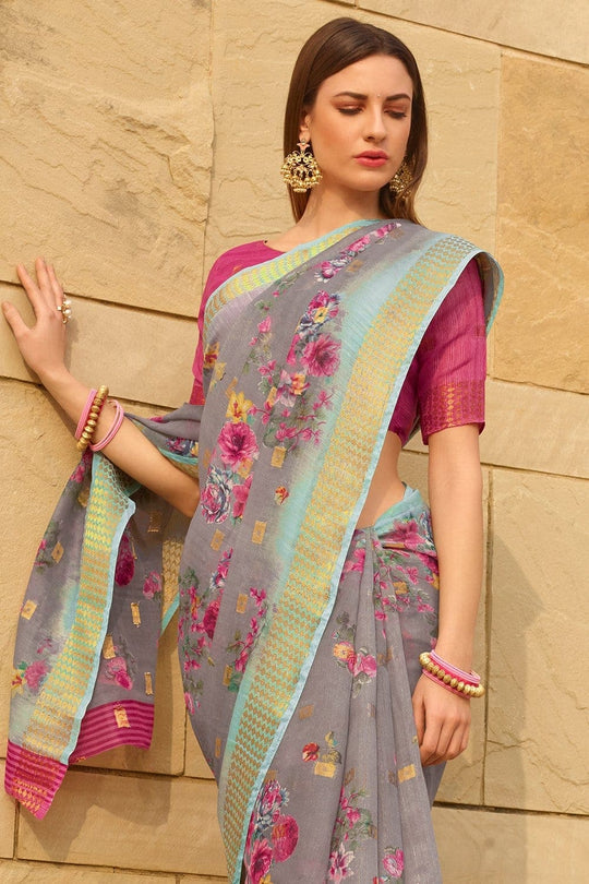 Beautiful Pastel Violet Linen Blend Saree