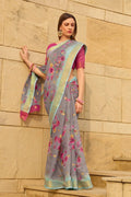 Beautiful Pastel Violet Linen Blend Saree