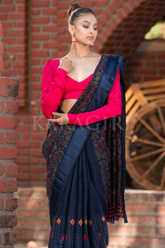 Linen Saree Beautiful Peacock Blue Cotton Linen Saree saree online