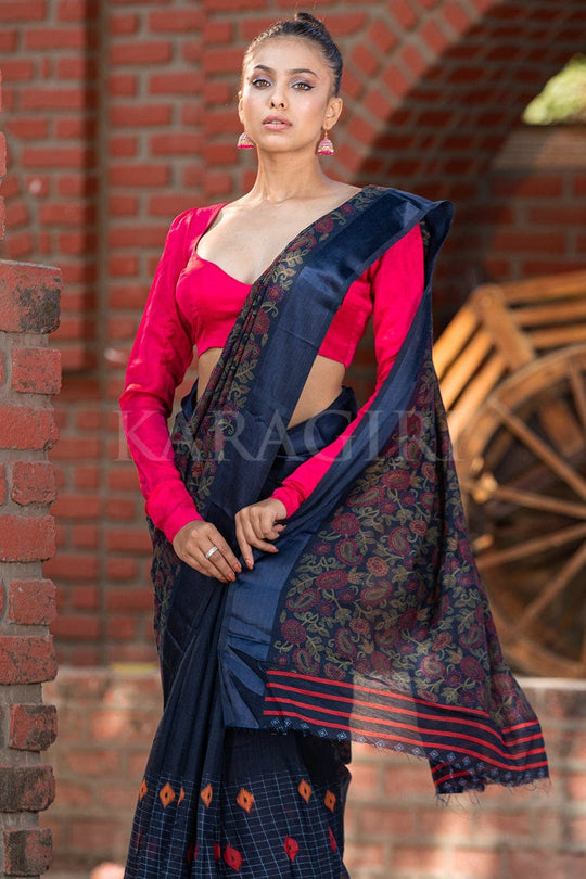 Linen Saree Beautiful Peacock Blue Cotton Linen Saree saree online