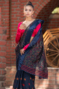 Linen Saree Beautiful Peacock Blue Cotton Linen Saree saree online