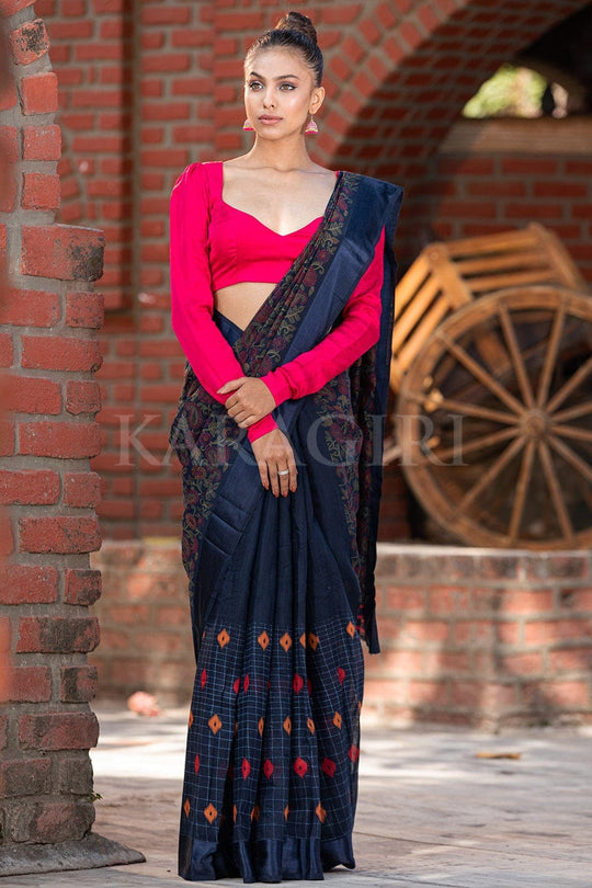 Linen Saree Beautiful Peacock Blue Cotton Linen Saree saree online
