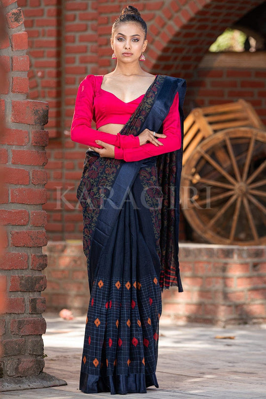 Linen Saree Beautiful Peacock Blue Cotton Linen Saree saree online