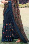 Beautiful Peacock Blue Kalamkari Printed Saree