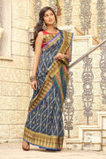 Beautiful Steel Grey Cotton Linen Blend Saree
