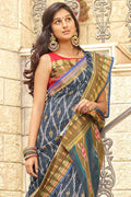 Beautiful Steel Grey Cotton Linen Blend Saree