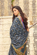 Beautiful Steel Grey Cotton Linen Blend Saree