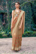 Beautiful Tan Brown Cotton Linen Saree