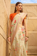 Linen Saree Beautiful Tan Cream Linen Saree saree online