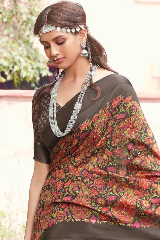 Linen Saree Beautiful Taupe Brown Cotton Linen Saree saree online