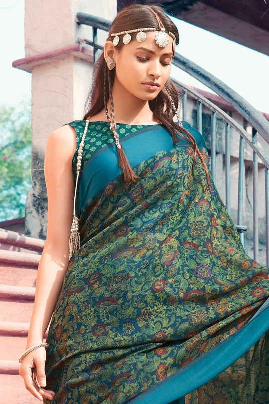 Linen Saree Beautiful Teal Blue Cotton Linen Saree saree online