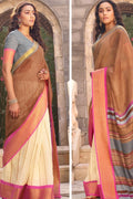 Linen Saree Beautiful Wheat Brown Cotton Linen Saree saree online